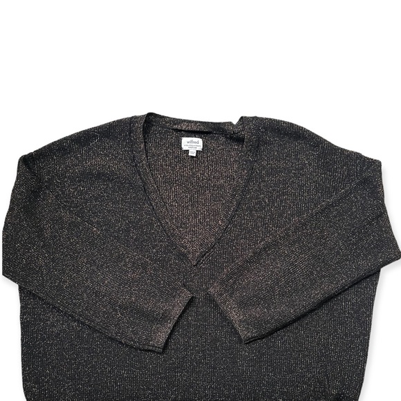 Gorgeous Wilfred Brown w/Copper Metallic Threads Silk/Cashmere V-Neck Sweater, M - Picture 5 of 7